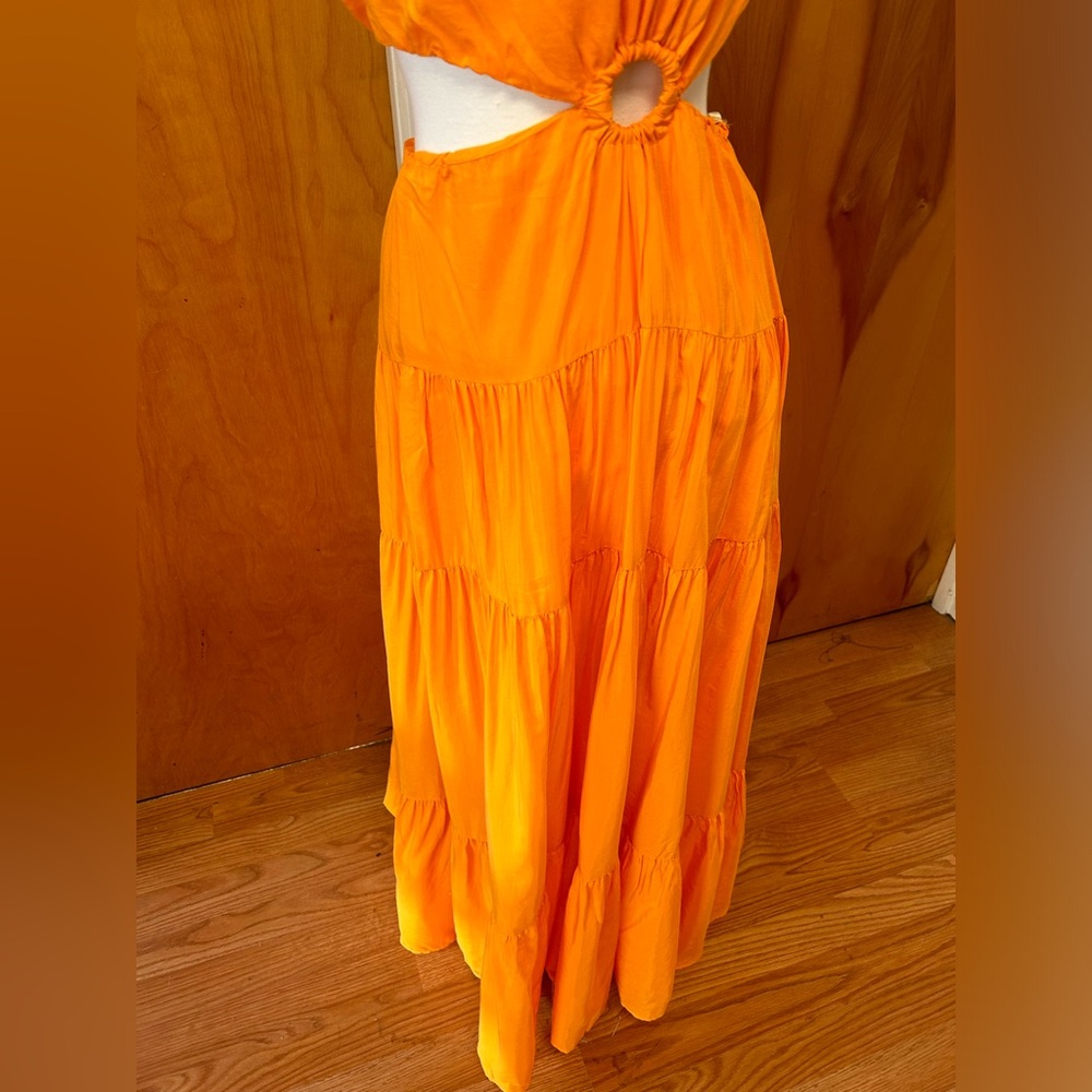 Farm Rio orange asymmetrical maxi dress one shoulder and cut outs size small - Picture 5 of 8